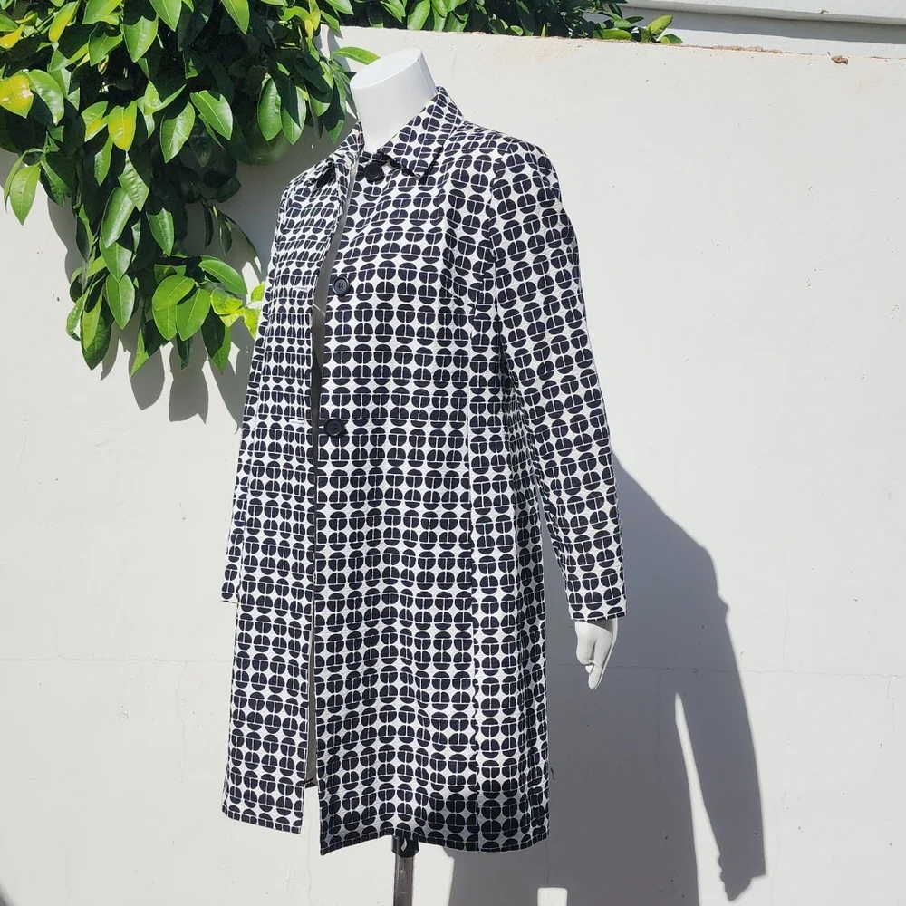 NINE WEST Black White Topper Long Jacket XS Peacoat Driving Coat Retro Mod Vibe - Picture 12 of 16